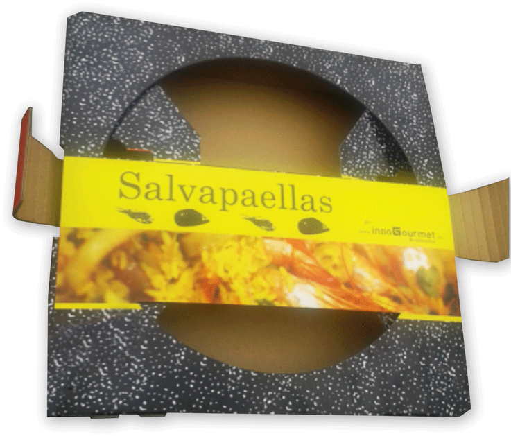 El Salvapaellas con tapa, que se puede personalizar y permite colocar cosas encima