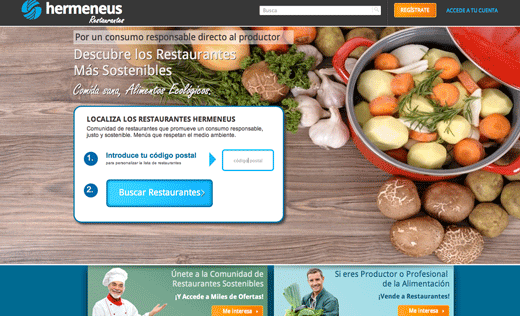 La web de la Comunidad de restaurantes sostenibles de Hermeneus