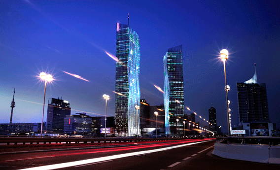 El Meliá Vienna está situado en el rascacielos más alto de Austria, diseñado por Dominique Perrault