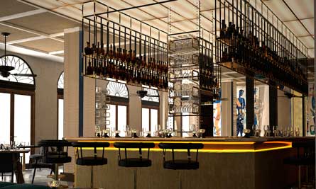 La elegante barra de bar del Gran Hotel Montesol Ibiza