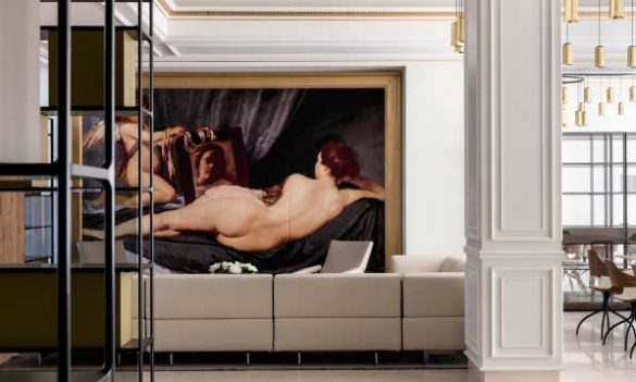 El vestíbulo del nuevo hotel Gran Meliá Palacio de los Duques en Madrid,