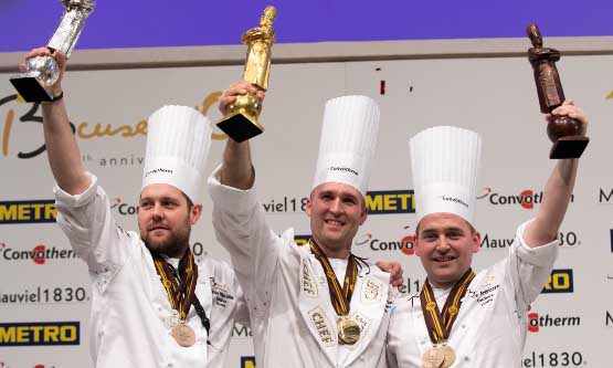 Los chefs de Noruega, Estados Unidos y Finlandia, ganadores del Bocuse d'Or 2'017 de plata, oro y bronce, respectivamente