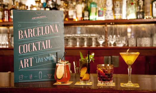 Cartel de Barcelona Cocktail Art en la coctelería Boadas de Barcelona