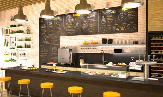 Freidora Fast Chef Eite compacta, sin humos ni olores, en un bar