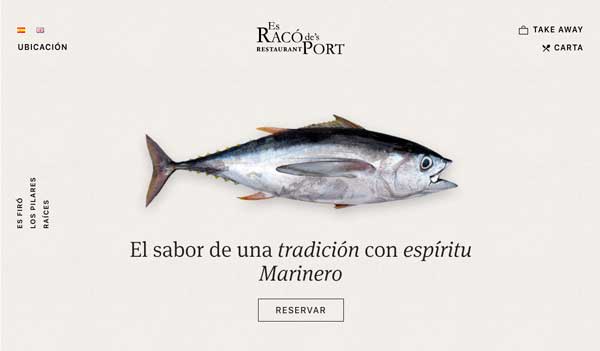 Profesionalhoreca, home de la web del restaurante Es Racó de's Port, diseñada por Pom Standard