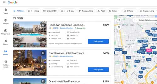 Profesionalhoreca, resultado de bísqueda de hoteles en Google