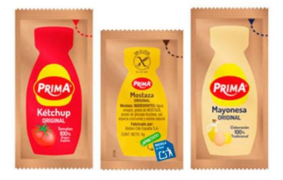 ProfesionalHoreca- salsas, Ketchup, mostaza y mayonesa Prima en bolsitas de papel reciclable
