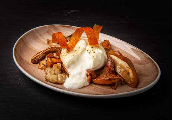 Profesionalhoreca, Salteado de setas con burrata y lámina vegetal, burrata congelada Laduc