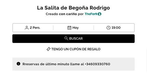 Profesionalhoreca, módulo de reservas de TheFork en el restaurante La Salita, con opción de canjear bono regalo