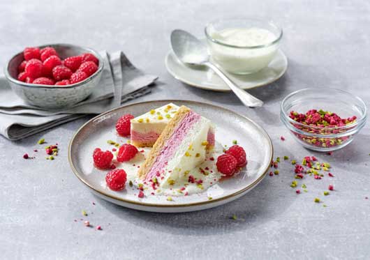 Profesional Horeca, Receta de Plancha de frambuesa "Pink Lime Fusion", tarta de Erlenbacher