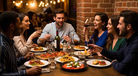 Profesional Horeca, amigos comiendo en un restaurante, restauración en Europa