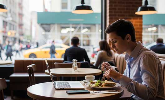 Profesional Horeca, persona comiendo sola en un restaurante, restauración en Europa