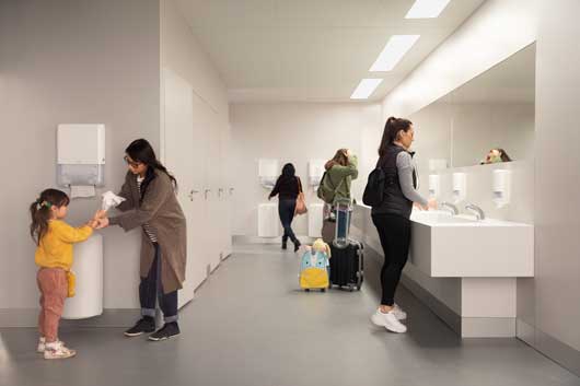 Profesional Horeca, lavado de manos en un aseo público