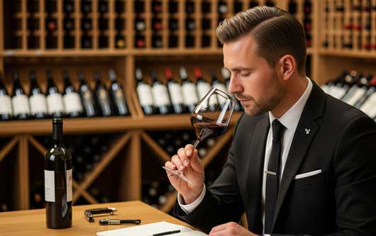 Profesional Horeca, sumiller catando un vino