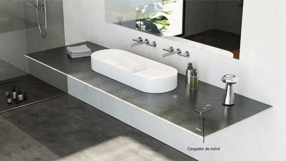 Profesionalhoreca, encimera con iluminación integrada TPB Lux con cargador de móvil en un baño