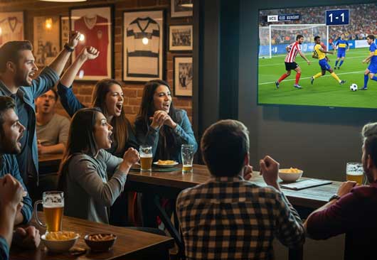 Profesional Horeca, viendo un partido de fútbol en un bar