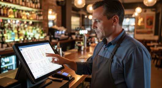 Profesional Horeca, hostelero manejando un TPV