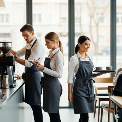 Profesional Hoerca, camareros en una cafeterúa