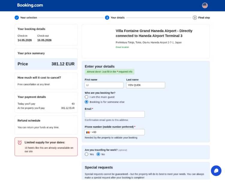 Profesional horeca, Un ejemplo de una página de phishing que se hace pasar por Booking.com. Ciberataques
