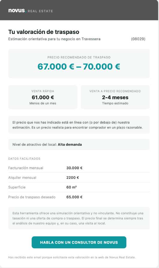 Profesional Horeca, informe de valoración de traspaso de Restvalue