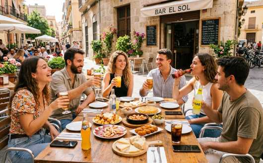 Proesional Horeca, jóvenes tomando tapas en la terraza de un bar