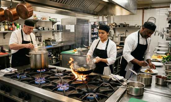 Profesional Horeca, chefs trabajando con una cocina de gas